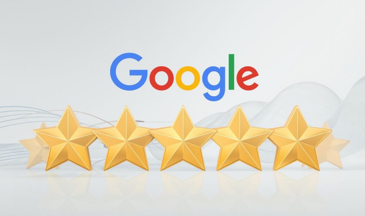 Google local ranking with five-star reviews illustration