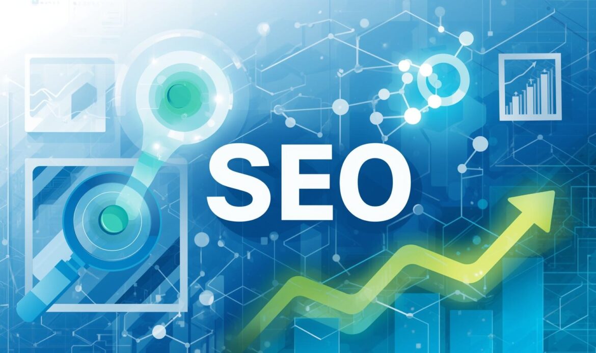 Search Everywhere Optimization concept showing SEO graphics with arrows and digital icons