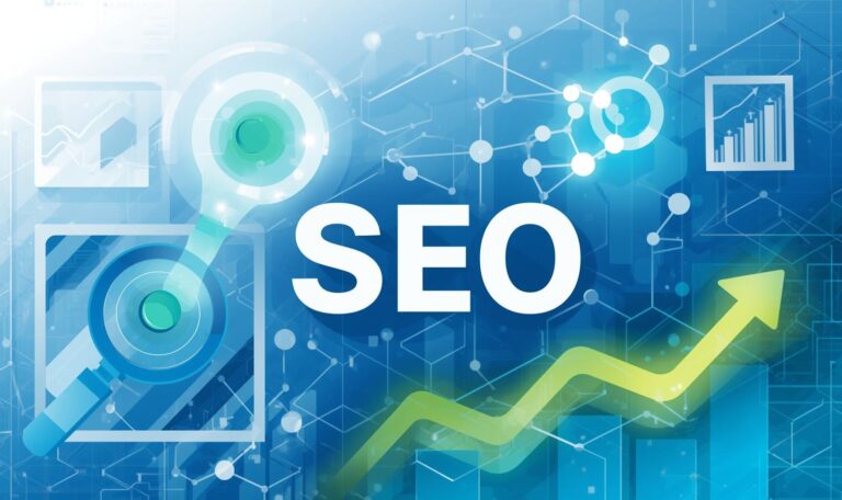 Search Everywhere Optimization concept showing SEO graphics with arrows and digital icons